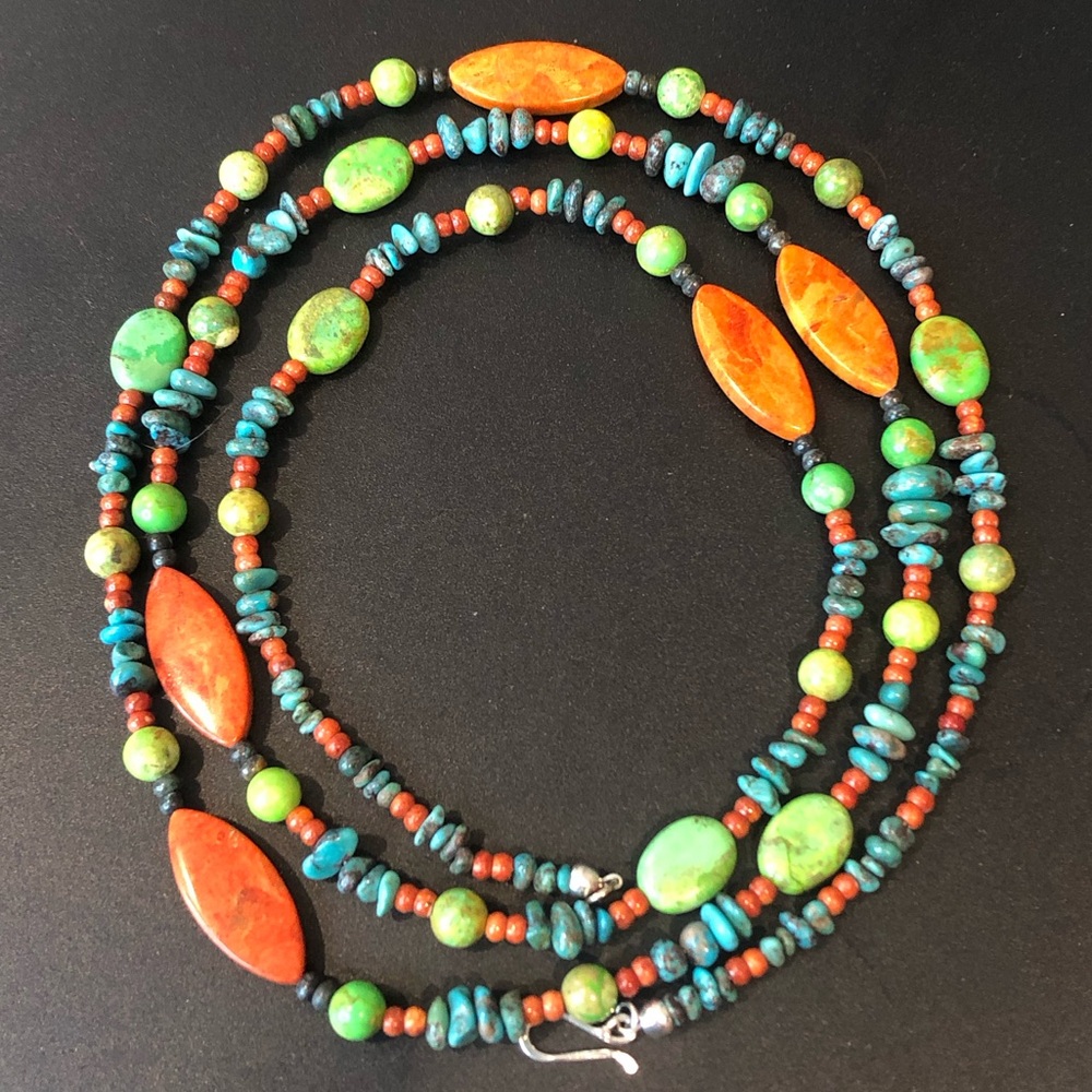 JAY KING DTR 48 inch Long Turquoise Spiny Oyster Sterling Silver Necklace - Picture 8 of 17